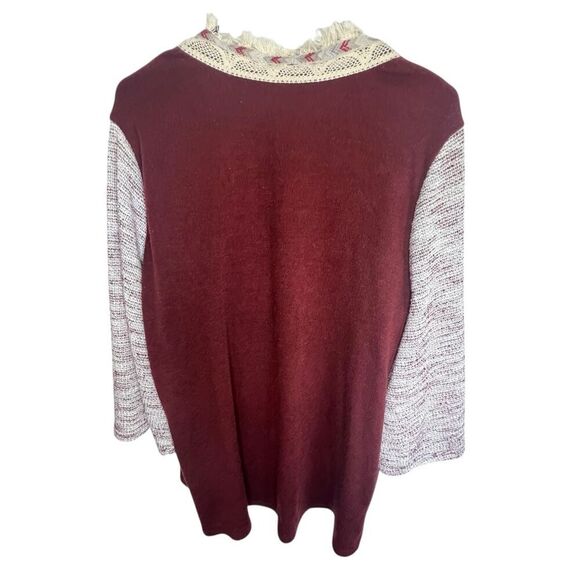 Umgee Maroon Boho Half Sleeve Cardigan With Fringe And Crochet Details - Picture 4 of 5